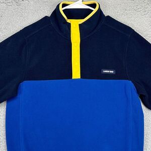 Lands End Jacket Adult Small Navy Blue Colorblock Fleece Snap Mock Pullover Mens